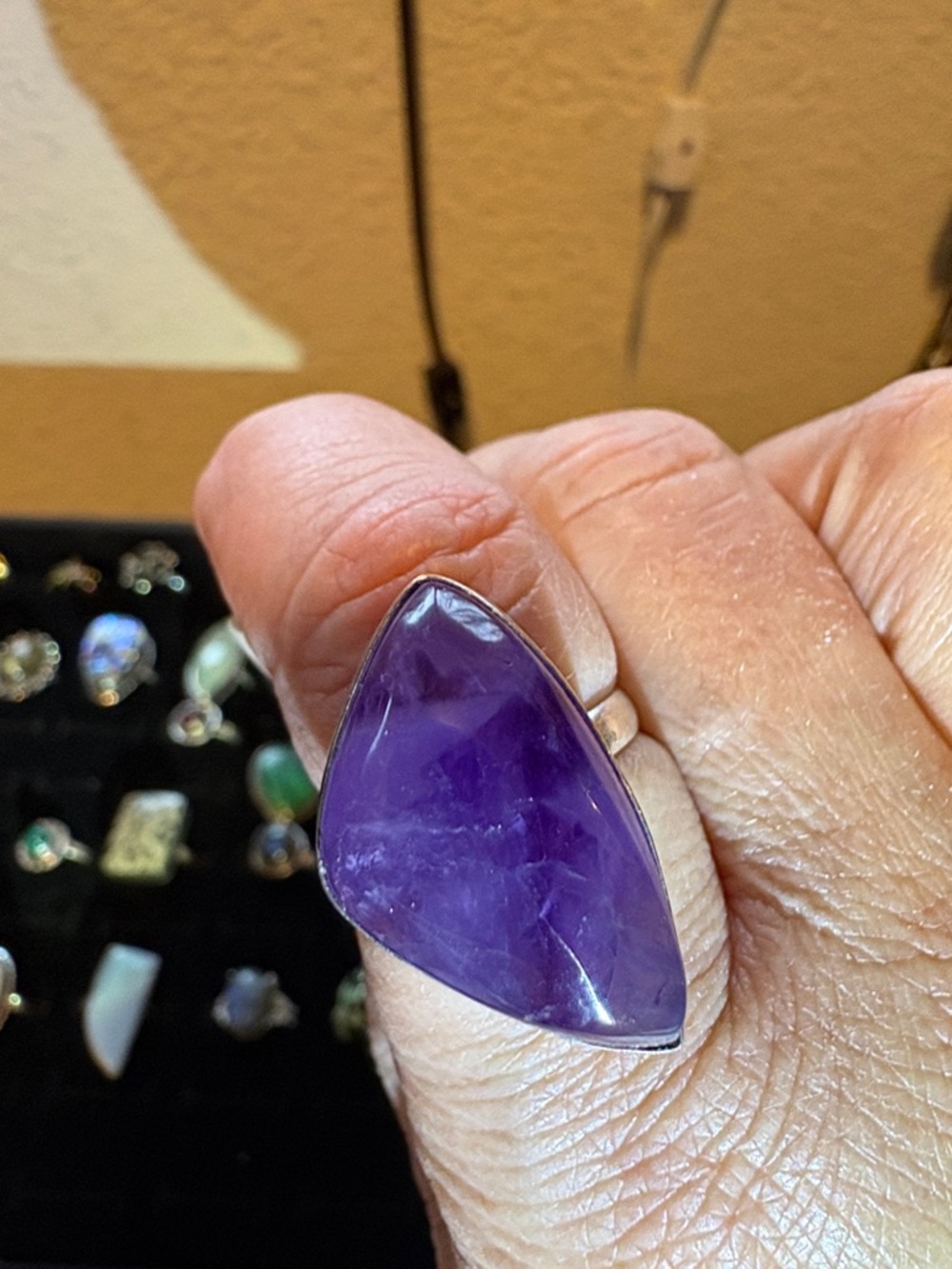 Amethyst abstract shape silver ring